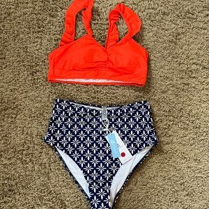 Two piece Cupshe swim suit orange/navy
